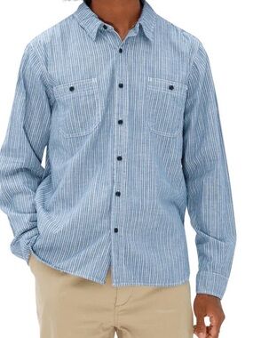 Birdwell Beach Britches Chambray Conductor Shirt Navy Hickory Stripe Men’s 2XL